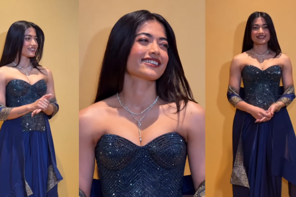 Rashmika Mandanna Dials Up The Drama In A Swarovski x Amit Aggarwal Corset And Benarasi Drape