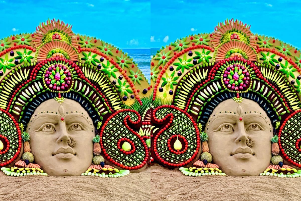 Padma Shri Awardee Sudarsan Pattnaik Creates 10-Foot Maa Durga Installation Using 32 Varieties Of Fruits And Vegetables