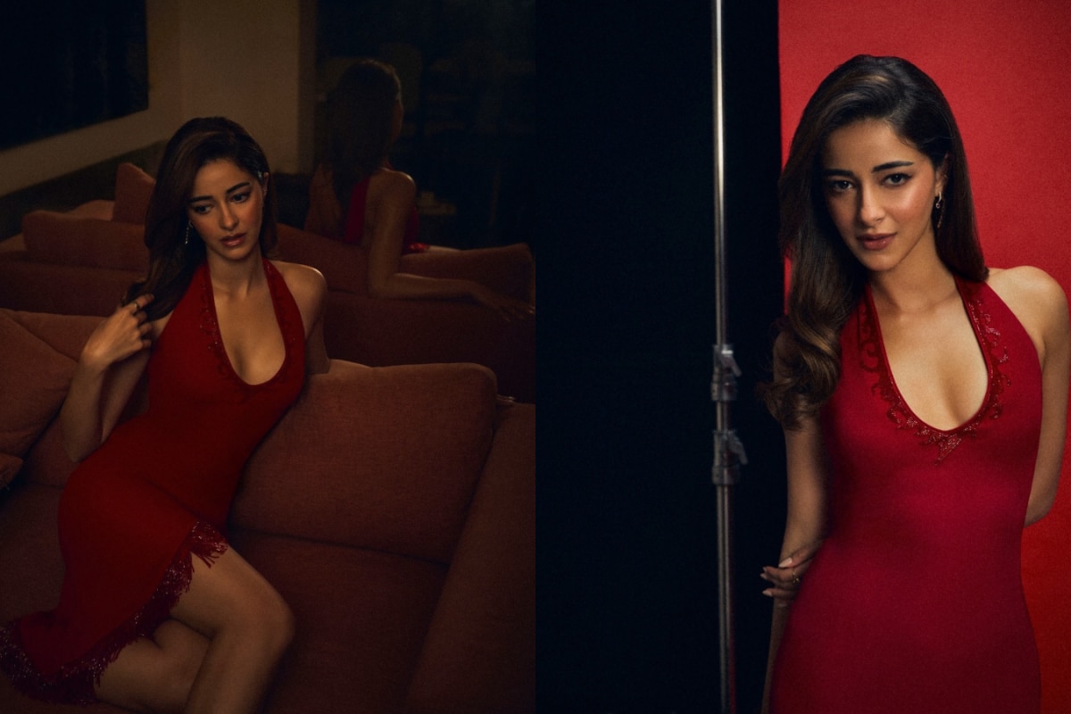 Ananya Panday Channels Retro Glam In A Plunging Crimson Halter Dress With Embellishments