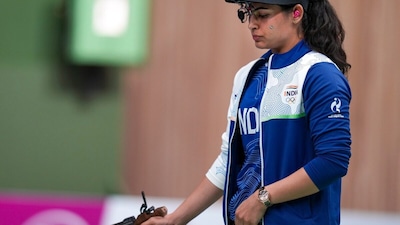 India's Manu Bhaker competes in the 10m Air Pistol Women final round during the 20th Asian Games (Picture credit: PTI)