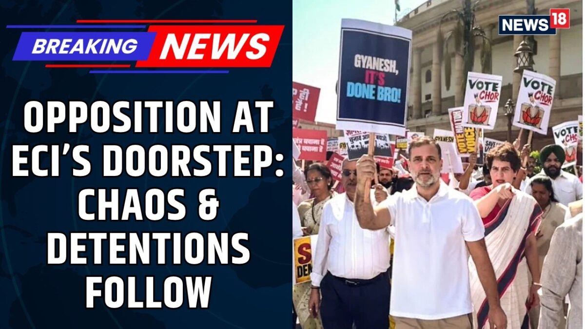 Rahul Gandhi Leads Opposition Protest at Election Commission Office Amid Heavy Police Barricades