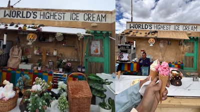 The cafe serves soft-serve ice cream in familiar flavours, including vanilla, butterscotch, strawberry and chocolate, with rainbow sprinkles adding a playful finishing touch. (Image: Instagram/@explore_with_atull/@our_nomad_stories)