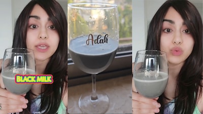 Despite its name, Black Milk is not conventional dairy milk dyed black. It is a homemade drink prepared by blending roasted black sesame seeds with cashews, dates, salt and water, before straining the mixture. (Image: Instagram/@Adah Sharma)