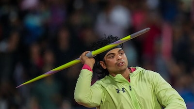 India's Neeraj Chopra during the warm-up session before the start of the inaugural edition of the Neeraj Chopra Classic international javelin competition