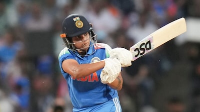 India's Shafali Verma plays a shot during the ICC Women's World Cup final ODI cricket match between India Women and South Africa Women, at the DY Patil Stadium