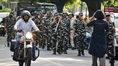 Security personnel keep vigil as part of heightened security arrangements. (PTI)