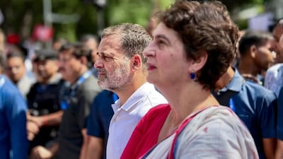 Leader of Opposition in the Lok Sabha Rahul Gandhi and Congress MP Priyanka Gandhi Vadra during the protest march. (PTI)