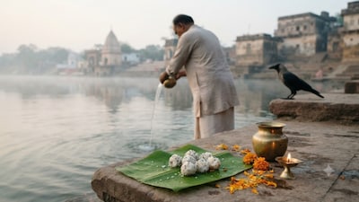 Tarpan involves offering water to ancestors while remembering them in prayer.