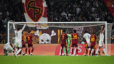 Real Madrid's Antonio Rudiger (left) scores his side's fourth goal during. (AP Photo)