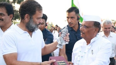 Congress MLA BR Patil with Rahul Gandhi. (X @brpatilmla)