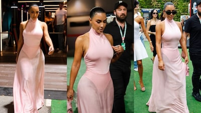 Kim Kardashian Stuns in Baby Pink at Singapore Grand Prix to Support Lewis Hamilton