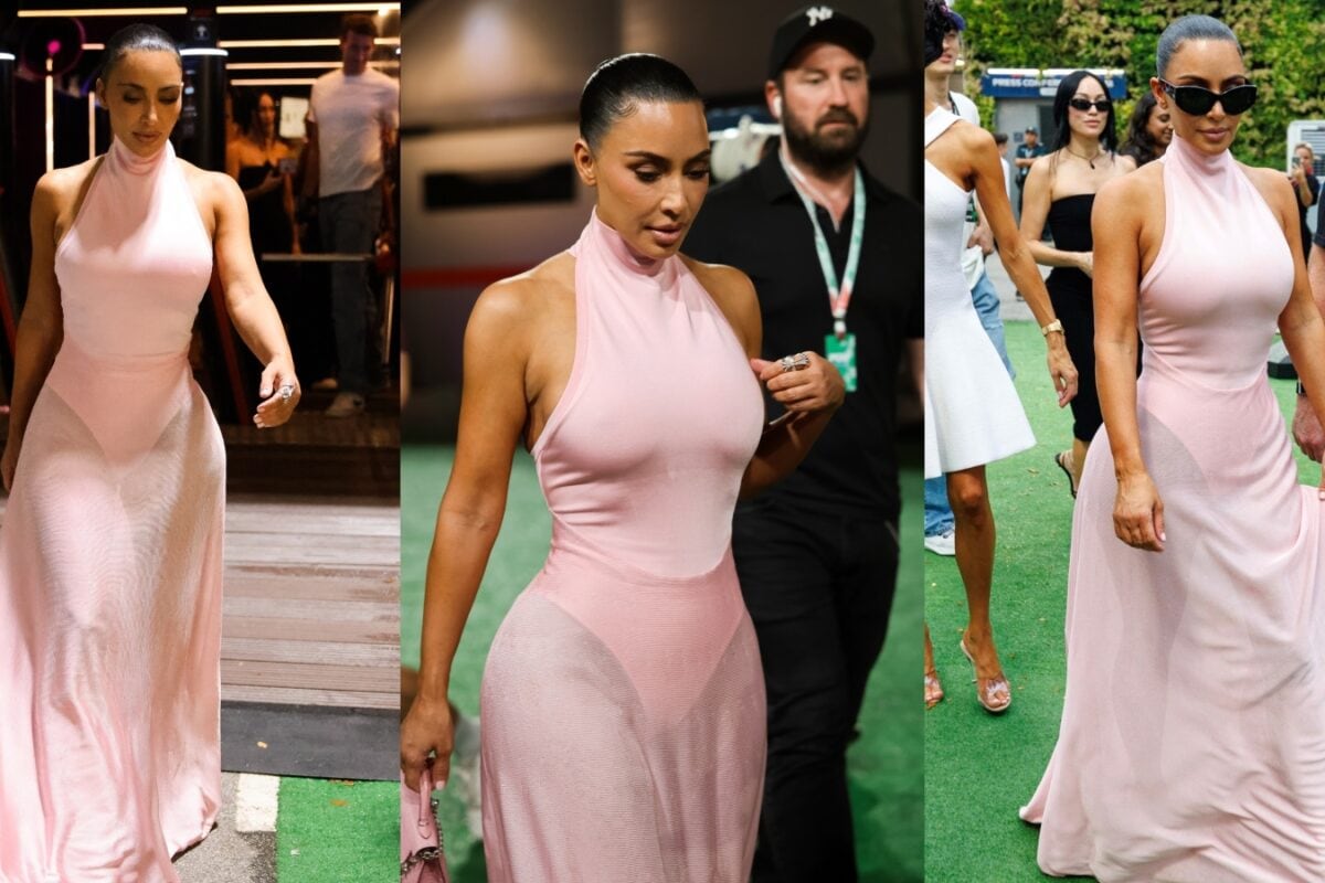 Kim Kardashian Arrives In Baby Pink Outfit To Support Ferrari F1 Driver Lewis Hamilton
