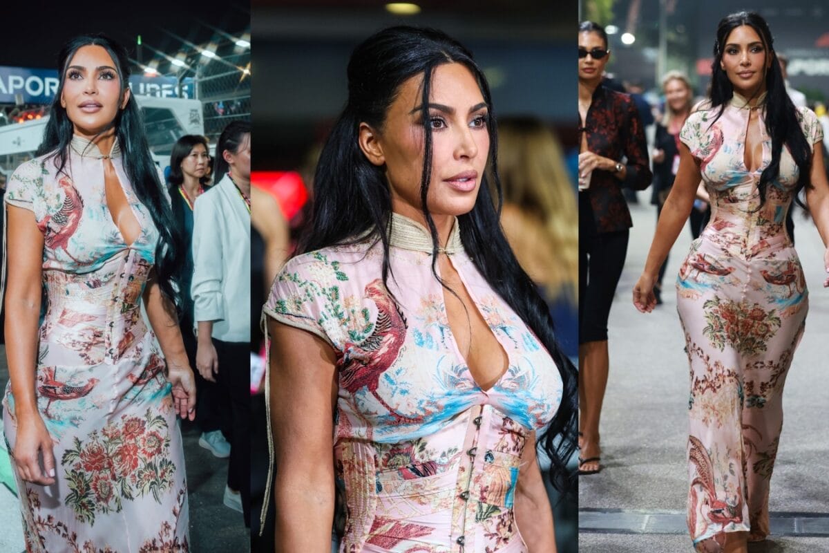 Kim Kasdashian's Style Parade Continues In Vintage Roberto Cavalli At F1 Singapore