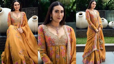 Karisma Kapoor Stuns In A Rs 2.95 Lakh Mustard Anarkali