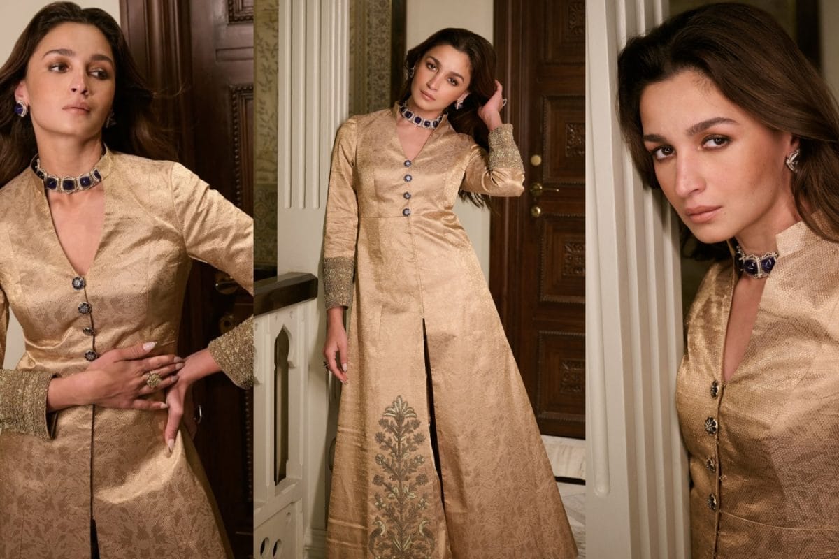 Alia Bhatt's Custom Gold Banarasi Jacket By Mayyur Girotra Is Intentionally Perfect For Diwali
