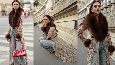 Aditi Rao Hydari Stuns in Fur-Trimmed Coat and Jeans at Paris Fashion Week