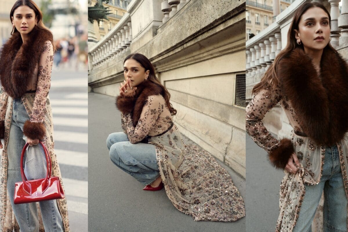 Aditi Rao Hydari Pairs Fur Trimmed Sheer Coat With Casual Jeans For Paris Fashion Week