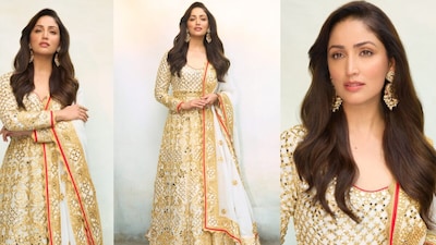 Yami Gautam Dhar Dazzles in Royal Abu Jani Sandeep Khosla Anarkali for Nayyi Navelli Press Tour