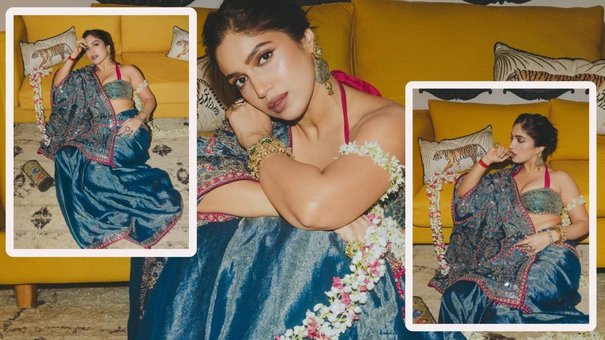Bhumi Pednekar's Teal Saree Comes With Chandi Tilla Work And Amrapali Jewels