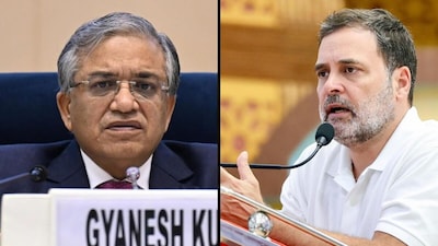 CEC Gyanesh Kumar (left) and Rahul Gandhi.