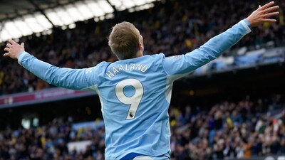 Erling Haaland becomes fastest player to score 100 non-penalty goals in Premier League. (Picture Credit: AP)