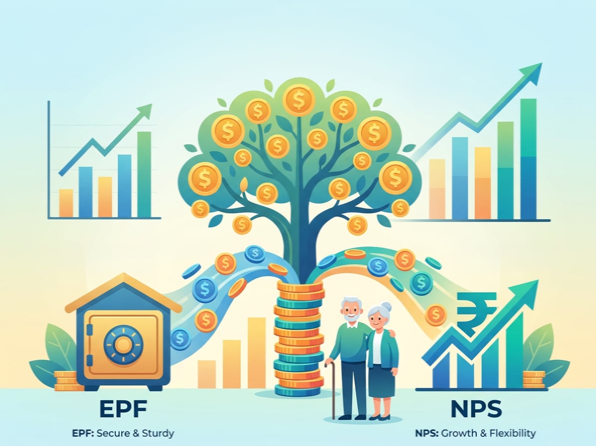 Can You Have EPF And NPS Together?Yes. Having an EPF account does not prevent an employee from subscribing to NPS. The two are separate retirement savings schemes and can be maintained simultaneously, subject to the applicable rules. EPF is generally part of the retirement benefits provided through employment. Both the employee and employer make contributions under the applicable EPF rules. NPS, on the other hand, is a defined-contribution pension system in which the accumulated money is invested in market-linked assets.