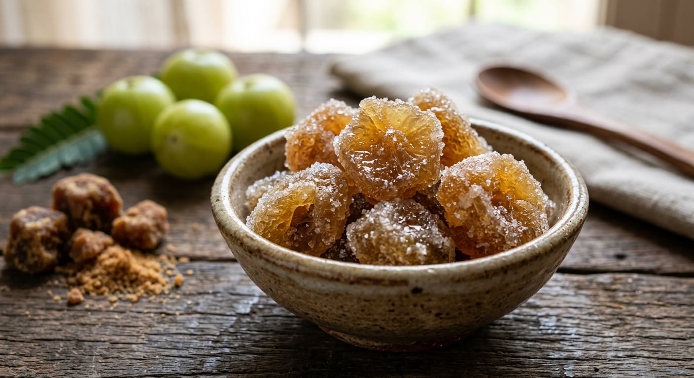Amla CandyTurn fresh amla into a sweet-and-tangy snack by cooking or sun-drying pieces with a little jaggery or sugar. You can also add a pinch of roasted cumin powder for extra flavour. Homemade amla candy can be stored and enjoyed in small portions when you want something sweet.