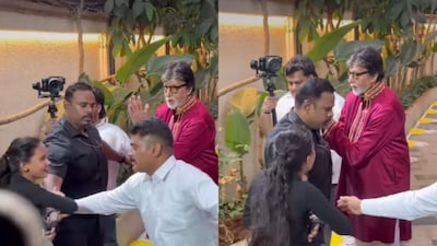 Amitabh Bachchan seemingly ignoring a female fan at Jalsa. (Pic/bollywood videographer)