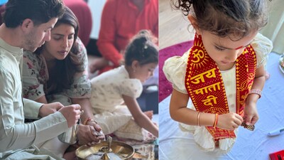 Nick Jonas Goes Desi For Dussehra With Priyanka Chopra, But Malti’s Scarf Takes The Spotlight