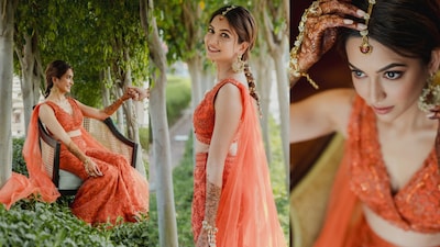 Kriti Kharbanda's Coral Lehenga Marks Navratri's First Day