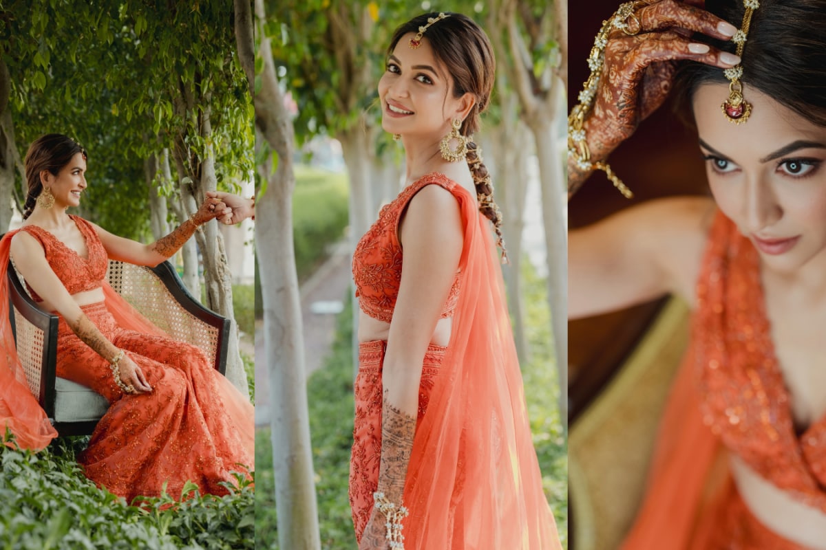 Kriti Kharbanda Welcomes Navratri in a Coral Lehenga Inspired by the Spirit of Maa Shailputri