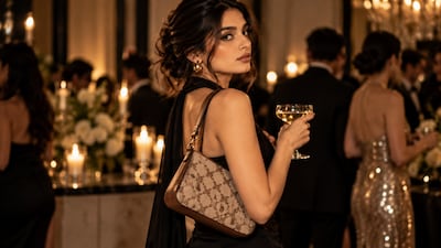 One last touch of monogram, a little evening glamour, and a shoulder bag that does all the talking.
