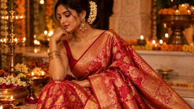A little silk, a little gold, and all the festive glamour: Banarasi and Kanjeevaram sarees to make your Diwali dressing truly timeless.