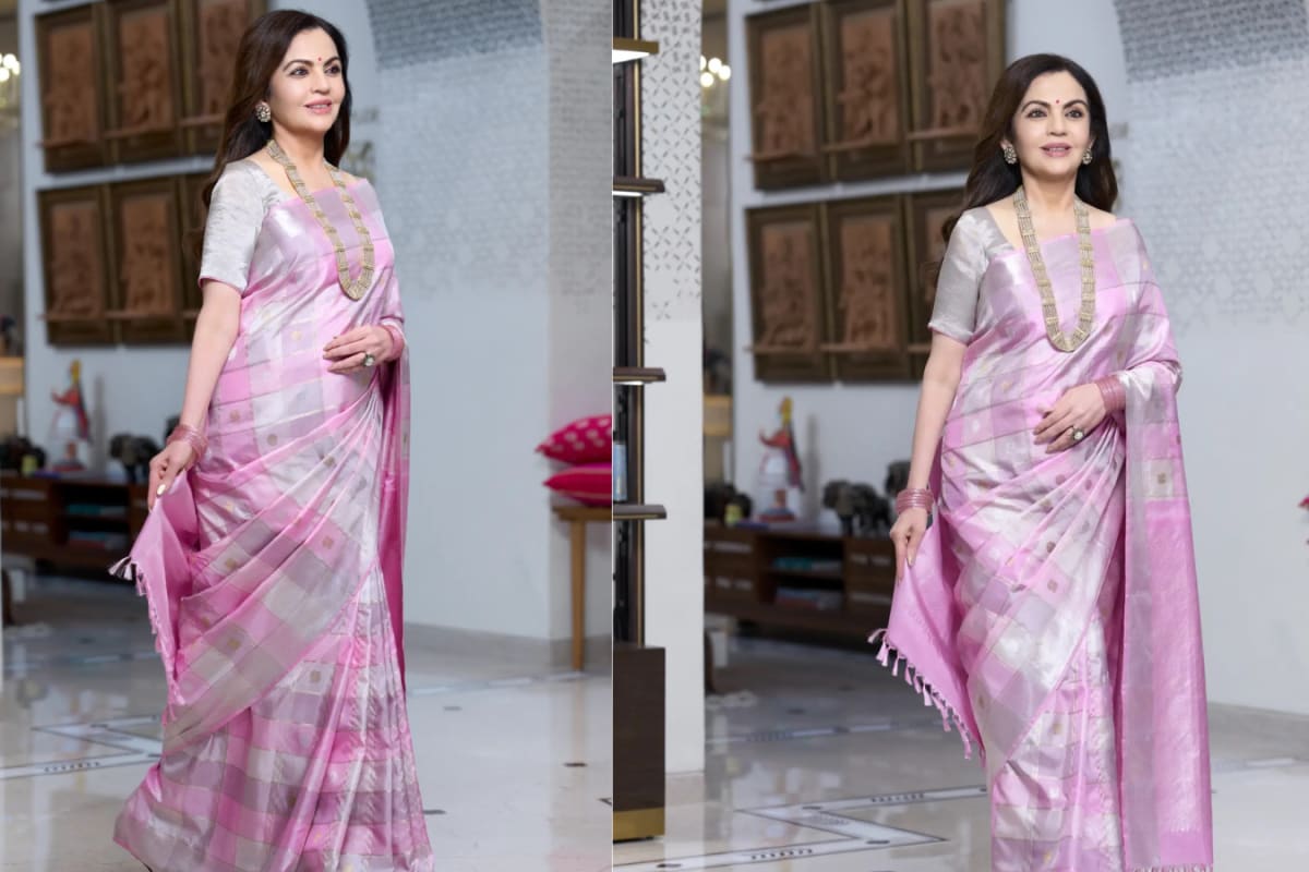 Nita Ambani’s Kanjivaram Look Is Pure Craft Couture: Pink Silk, Silver Zari And Royal Pearls
