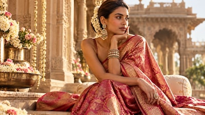 Silk, gold and a touch of royal romance, the timeless allure of the Indian wedding saree, reimagined for the modern muse.