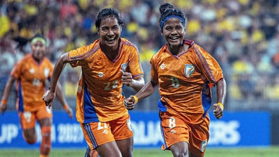India women's U17 team celebrate during the win over Malaysia.(Indian Football)