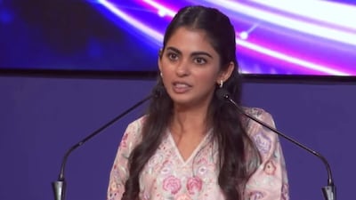 Isha Ambani speaks at the Jio Platforms IPO press conference on Thursday.