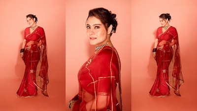 Kajol Pairs Her Red Anavila Saree With A Statement Choker For Dussehra