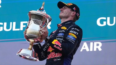 Max Verstappen celebrates after winning Bahrain Grand Prix. (Picture Credit: AP)