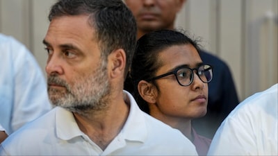 Rahul Gandhi, All India Students' Association (AISA) National President Neha Bora in Delhi (Photo: PTI)