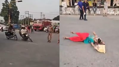 Police and bystanders rushed to help the woman out (Image: X/@HateDetectors)