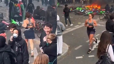 People on the internet have mixed reactions to the woman jogging past (Image: X/@DesiMemesTweets)