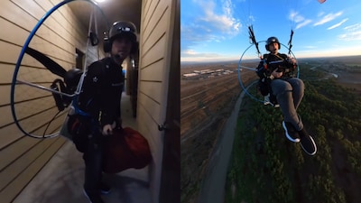 He shared that it takes him only 20 minutes to commute to work using a paramotor (Image: Instagram/@jacob_hutzler)