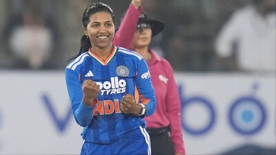 Niki Prasad celebrates after taking her first wicket in WT20Is. (Picture Credit: Creimas)