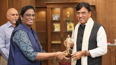 PT Usha (left) and Mansukh Mandaviya. (PTI Photo)
