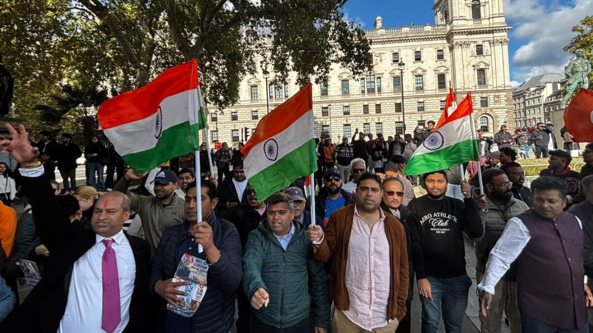 Team Bharat Waves Tricolour Outside Indian High Commission, Counters CJP-SFI Protests In London