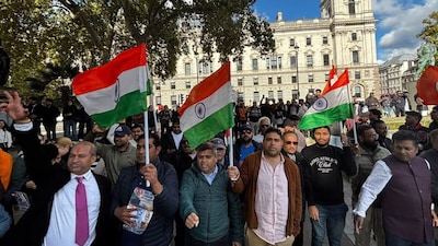 CNN-News18 accessed visuals showing large numbers of Indian flags and members of the Indian diaspora gathered in central London. (Photo: News18)