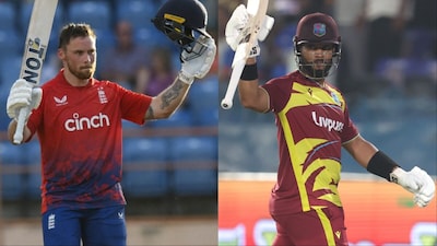 Shai Hope eyes Phil Salt's world record during 5th T20I vs India. (Picture Credit: AFP, Creimas)
