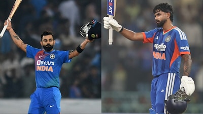 Shreyas Iyer becomes first India captain to score 100 in a T20I run chase. (Picture Credit: AFP, Creimas)