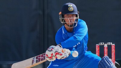 India's Vaibhav Sooryavanshi, left, in action during the gold medal cricket match between India and Pakistan at the Asian Games in Nagoya, Japan, Saturday, Oct. 3, 2026. (AP Photo/Mark Baker)